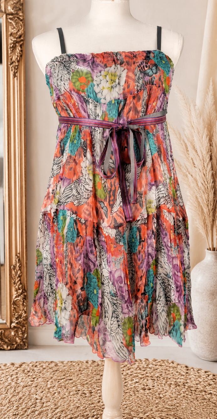 Garella Elisa Silk Floral Dress NWT Belted Romantic Size 4 $403 Retail